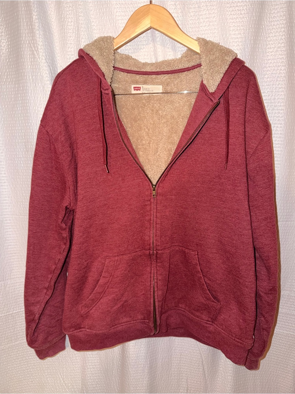 Levi's Sherpa Lined Full Zip Hoodie Burgundy Maroon Heather XL Great Condition